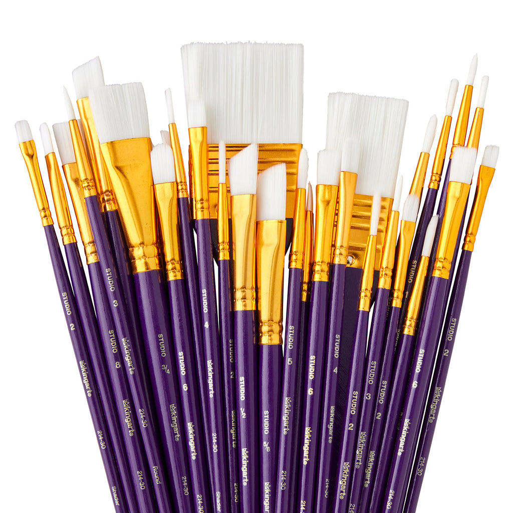 Studio Mixed Media White Nylon Brush Set - 30 pc