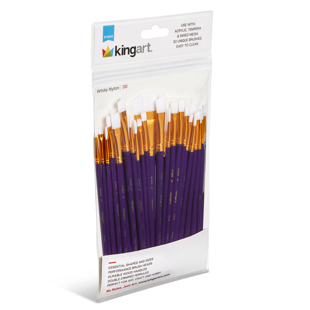 Studio Mixed Media White Nylon Brush Set - 30 pc