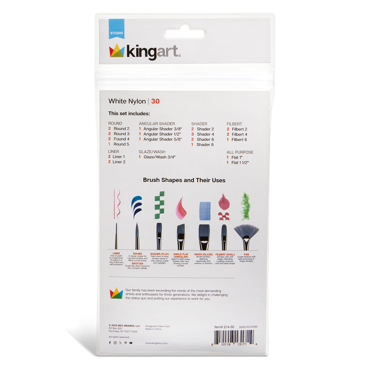 Studio Mixed Media White Nylon Brush Set - 30 pc