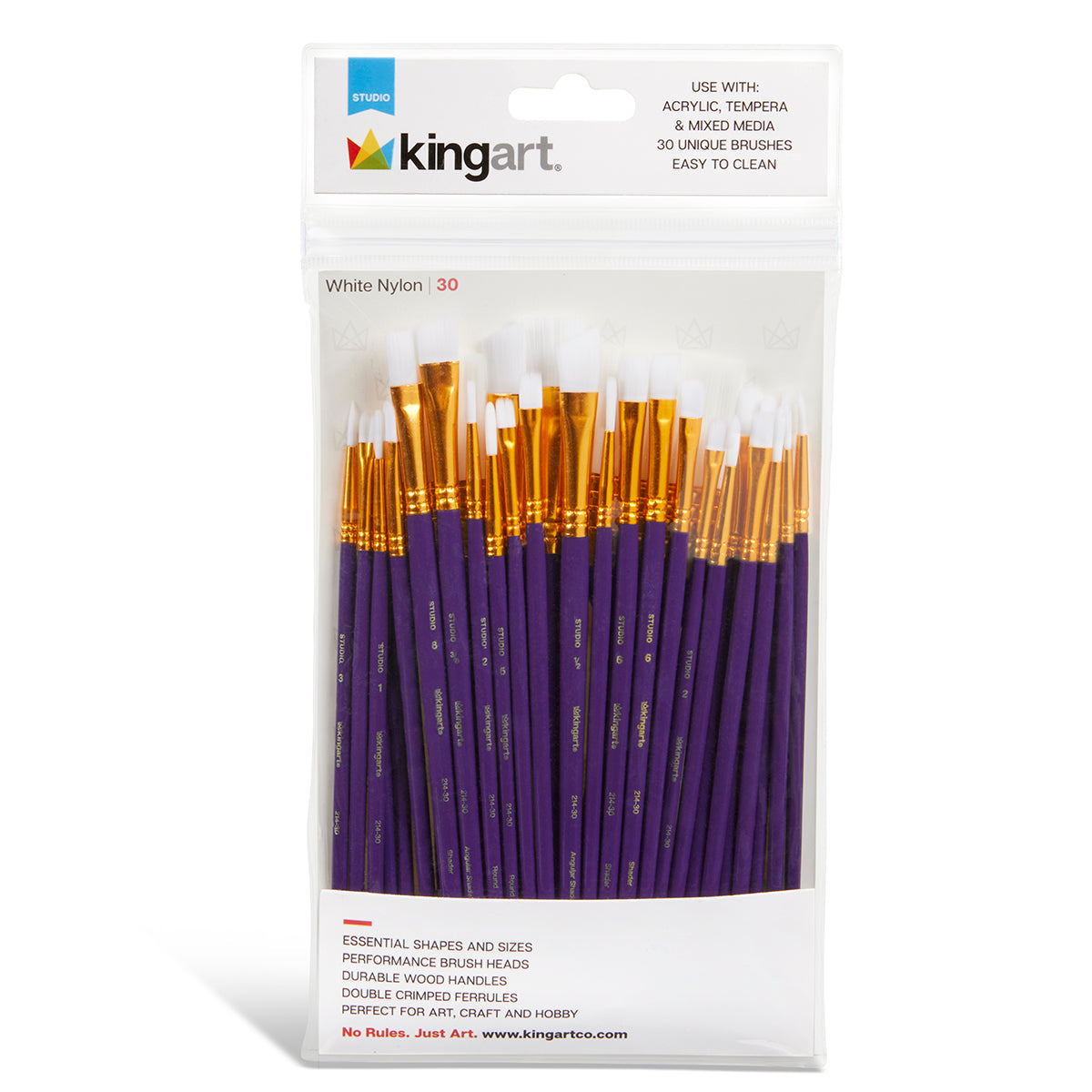 Studio Mixed Media White Nylon Brush Set - 30 pc
